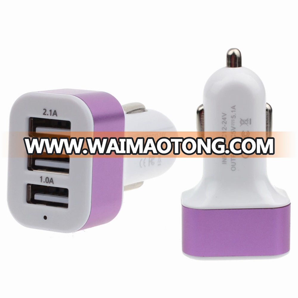 Factory 12V 24V 3 Port Electric USB Car Charger For Smart Phone